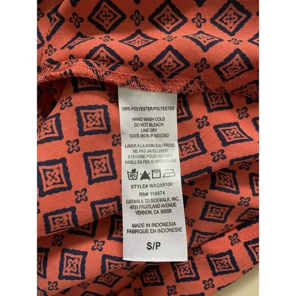 Pleione V Neck Blouse Womens Size S Geometric Print High Low Hem Pullover - Picture 4 of 8